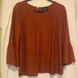 W5 Womens Shirt Size XL Textured Swiss Dot Blouse 3/4 Flutter Sleeve Zipper